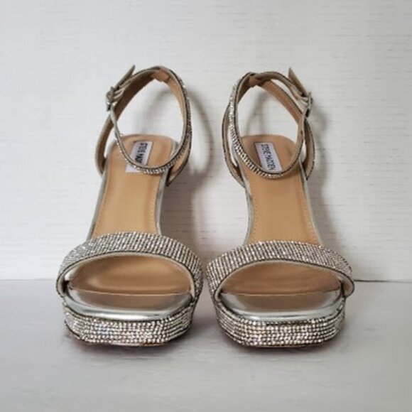 Steve Madden Damar Silver Rhinestone Platform Stiletto Heels Ankle Strap Sz 10 - Picture 3 of 12